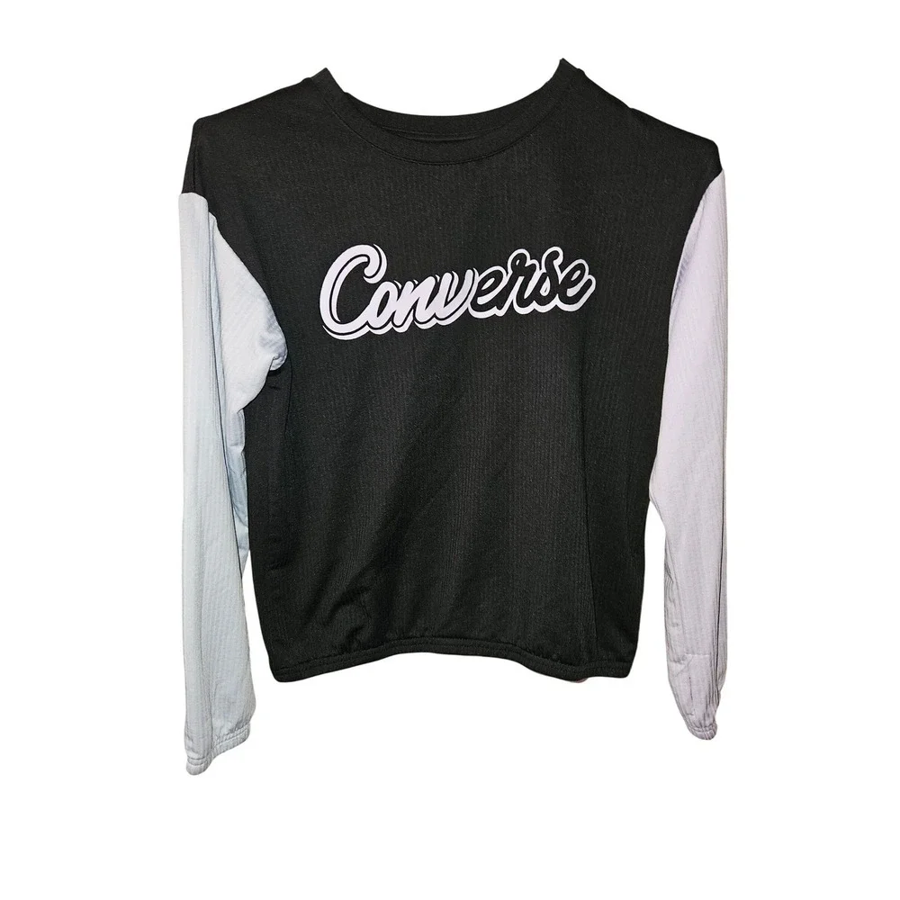 Converse‎ Long Sleeve Athletic Pullover Top Size M Black Blue/Purple Colorblock